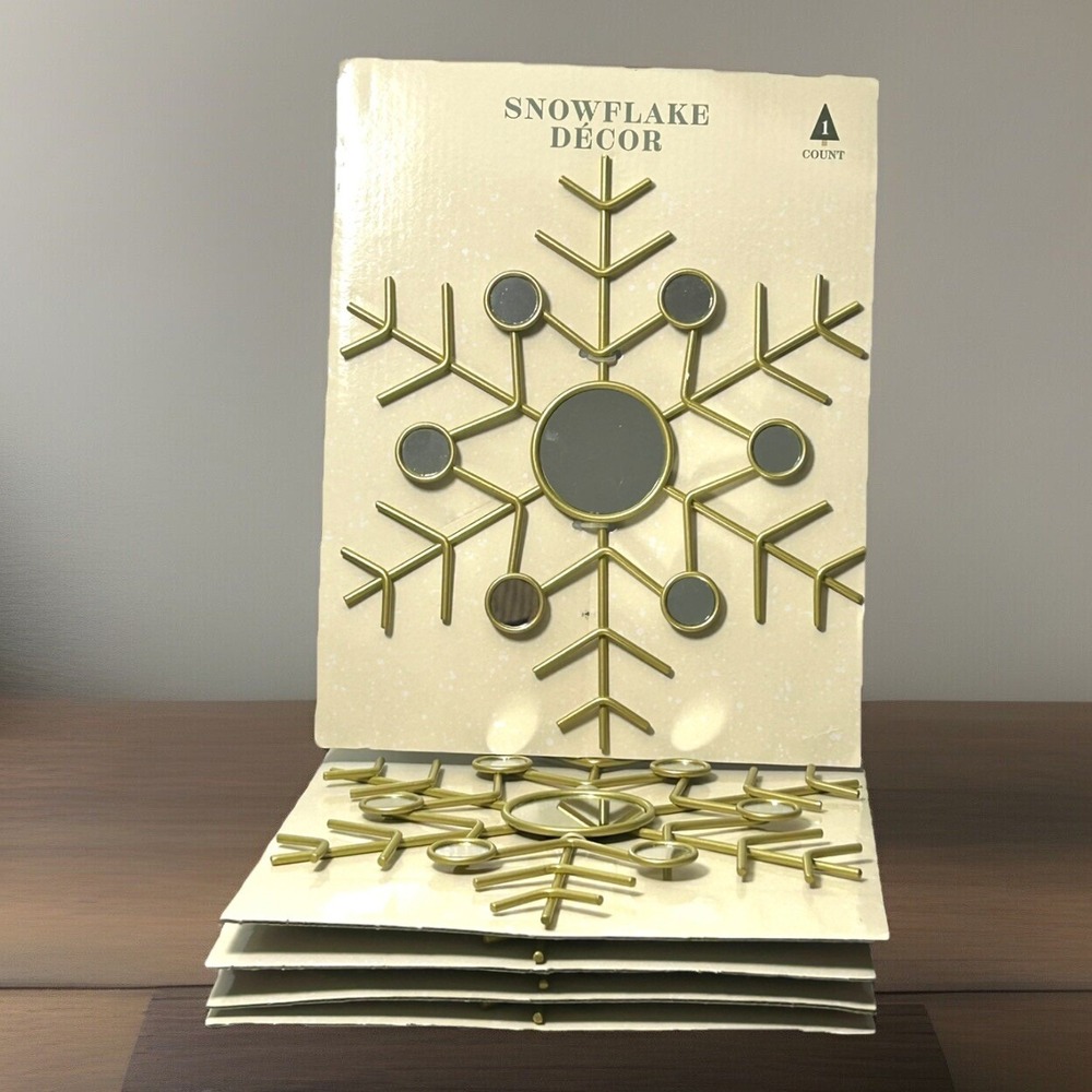 Gold Snowflake Winter Decor Mirrors Christmas Holiday Festive Wall Art Set of 5